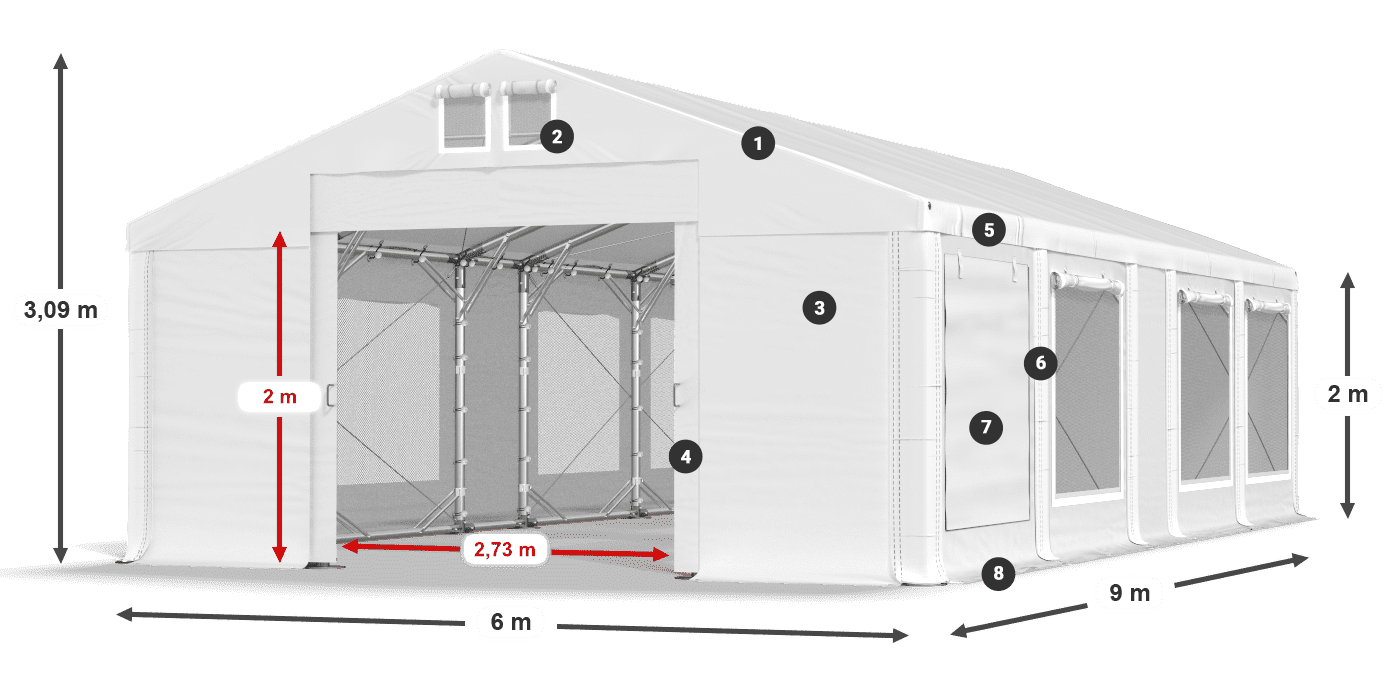 Střecha: MS 580 PVC Stěny: SD M 500 PVC 2m legenda