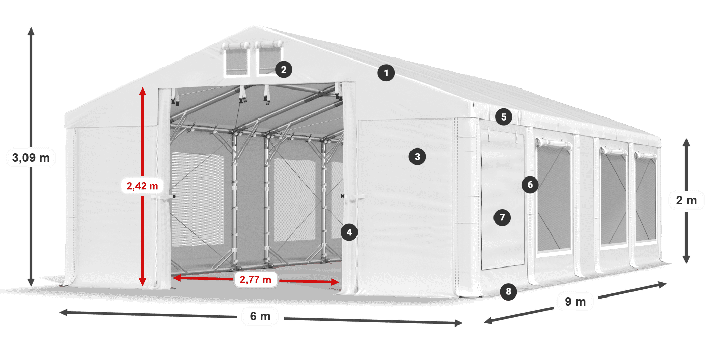 Střecha: MS 580 PVC Stěny: SD M 500 PVC 2m legenda