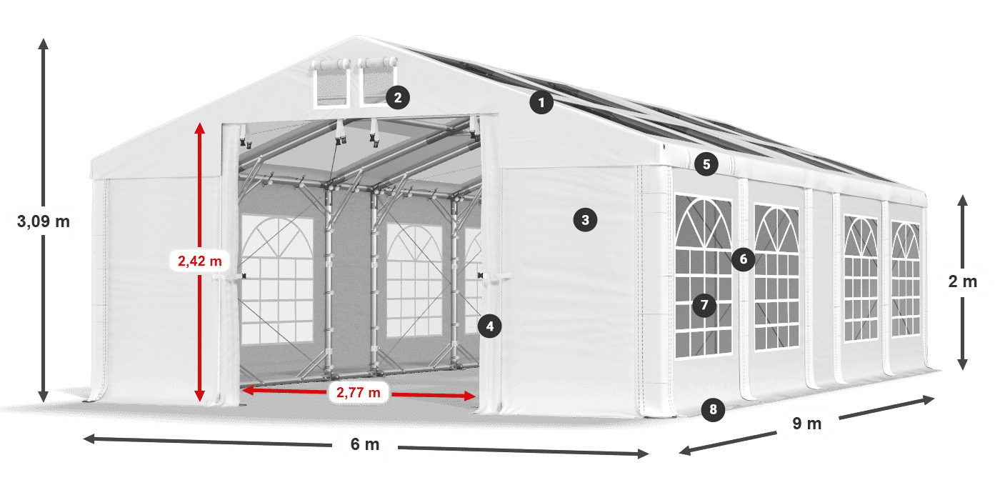 Střecha: MS 580 PVC Stěny: SD 500 PVC 2m legenda