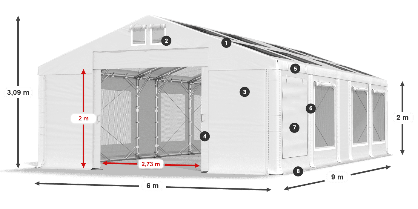 Střecha: MS T 580 PVC Stěny: SDM 500 PVC 2m legenda