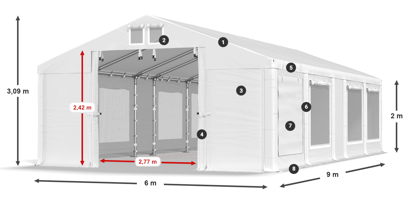 Střecha: MS 580 PVC Stěny: SD M 500 PVC 2m legenda