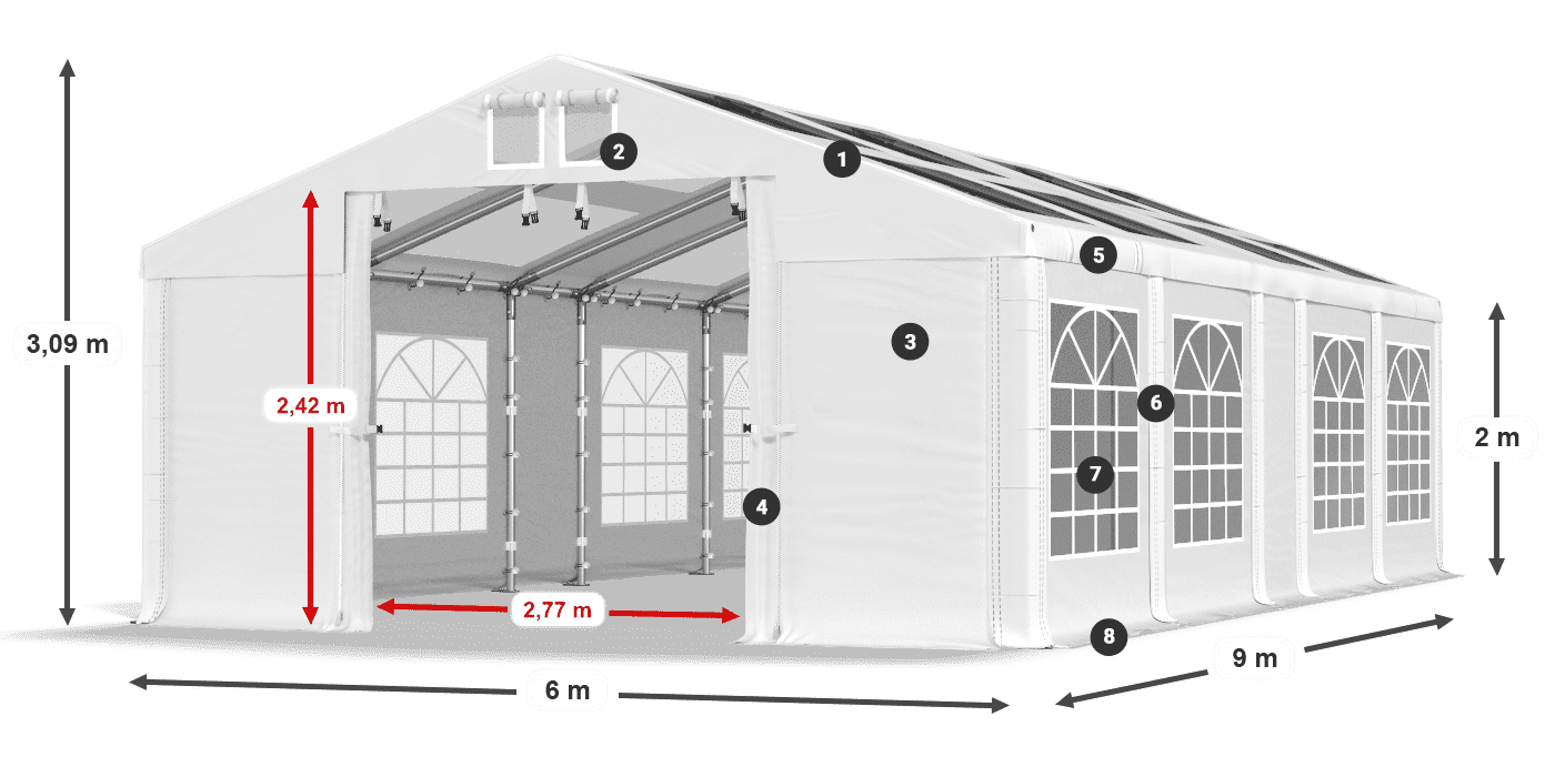 Střecha: MS 580 PVC Stěny: SD 500 PVC 2m legenda