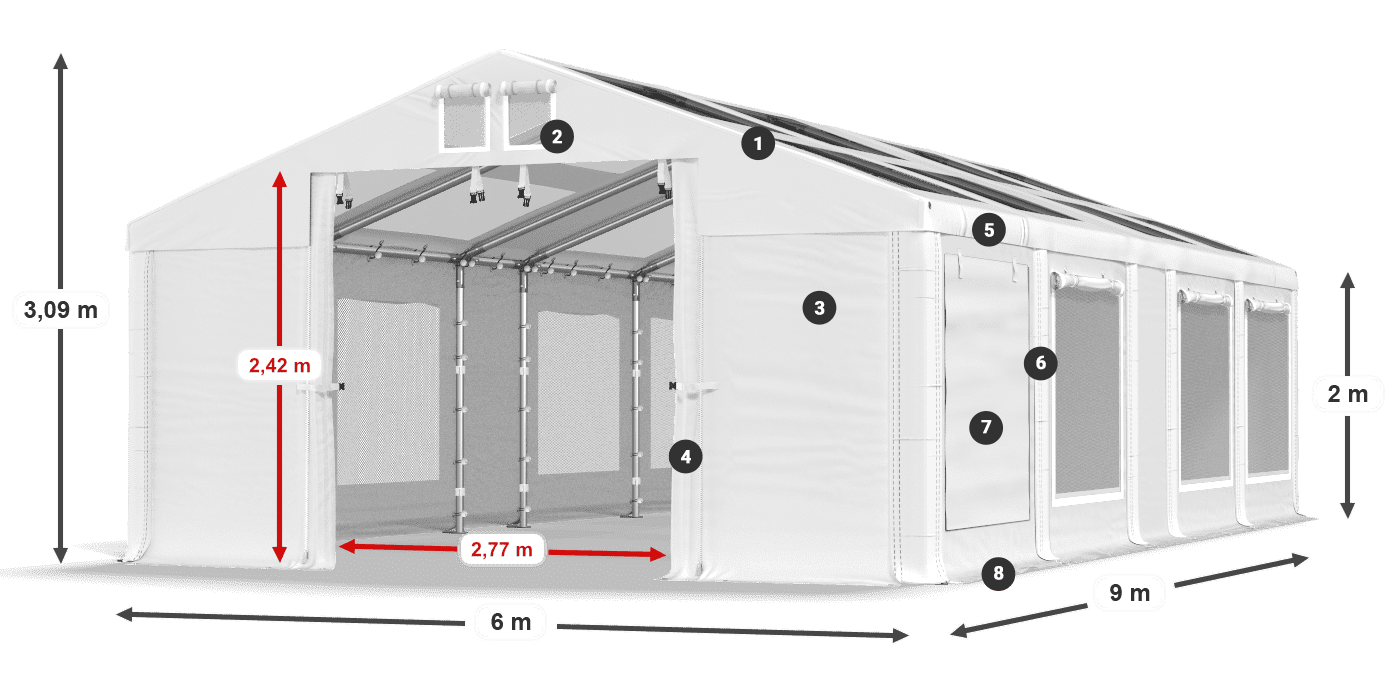 Střecha: MS T 580 PVC Stěny: SDM 500 PVC 2m legenda