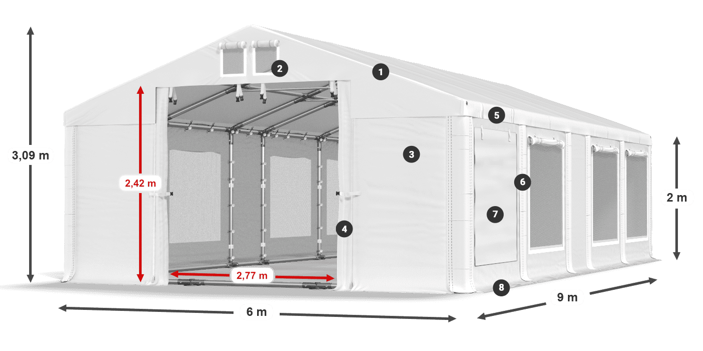 Střecha: MS 580 PVC Stěny: SD M 500 PVC 2m legenda