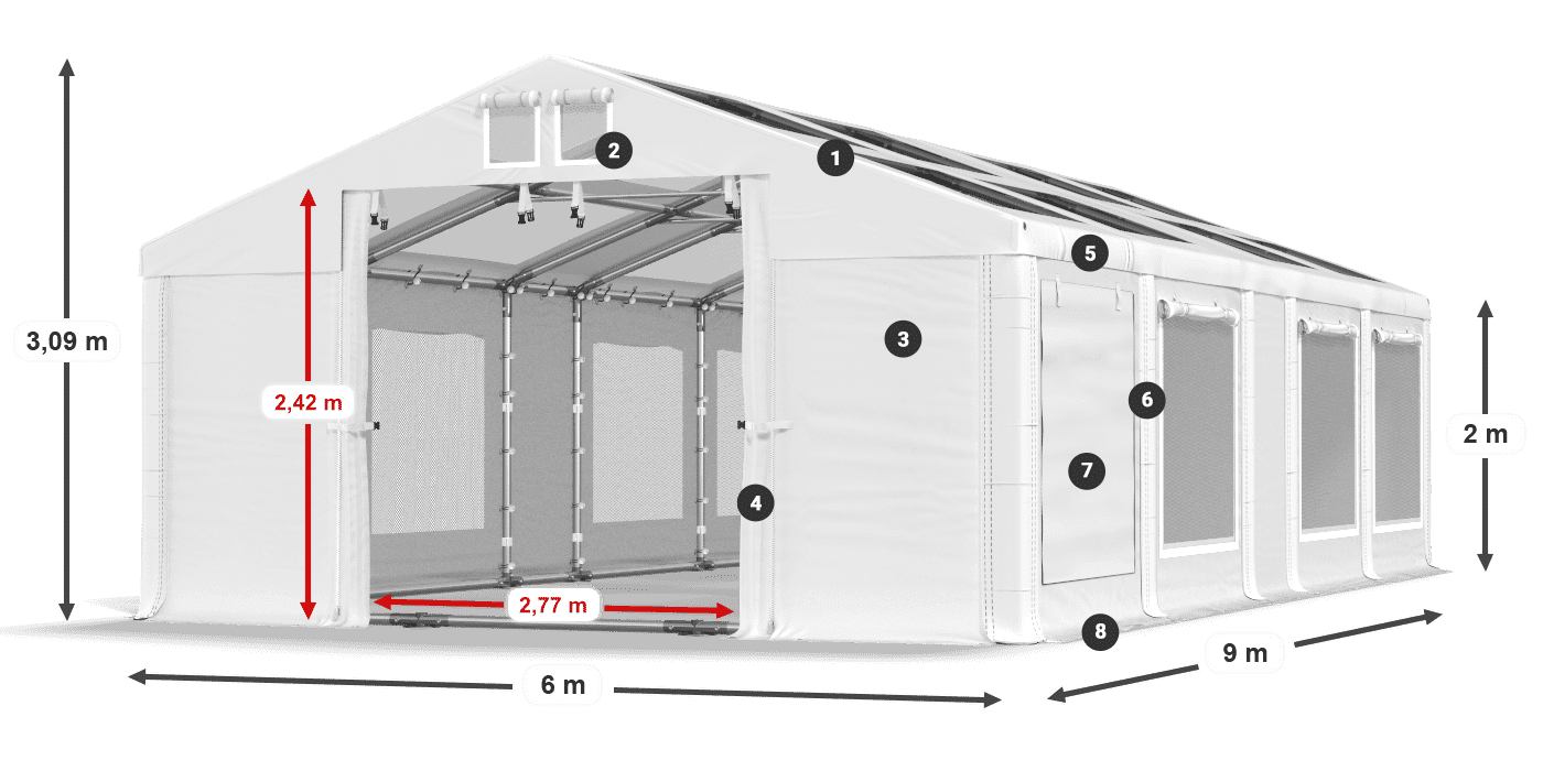 Střecha: MS T 580 PVC Stěny: SDM 500 PVC 2m legenda