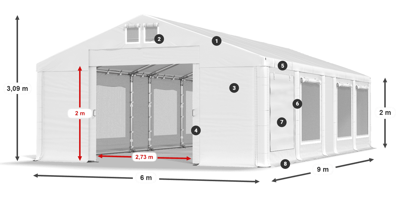 Střecha: MS 580 PVC Stěny: SD M 500 PVC 2m legenda