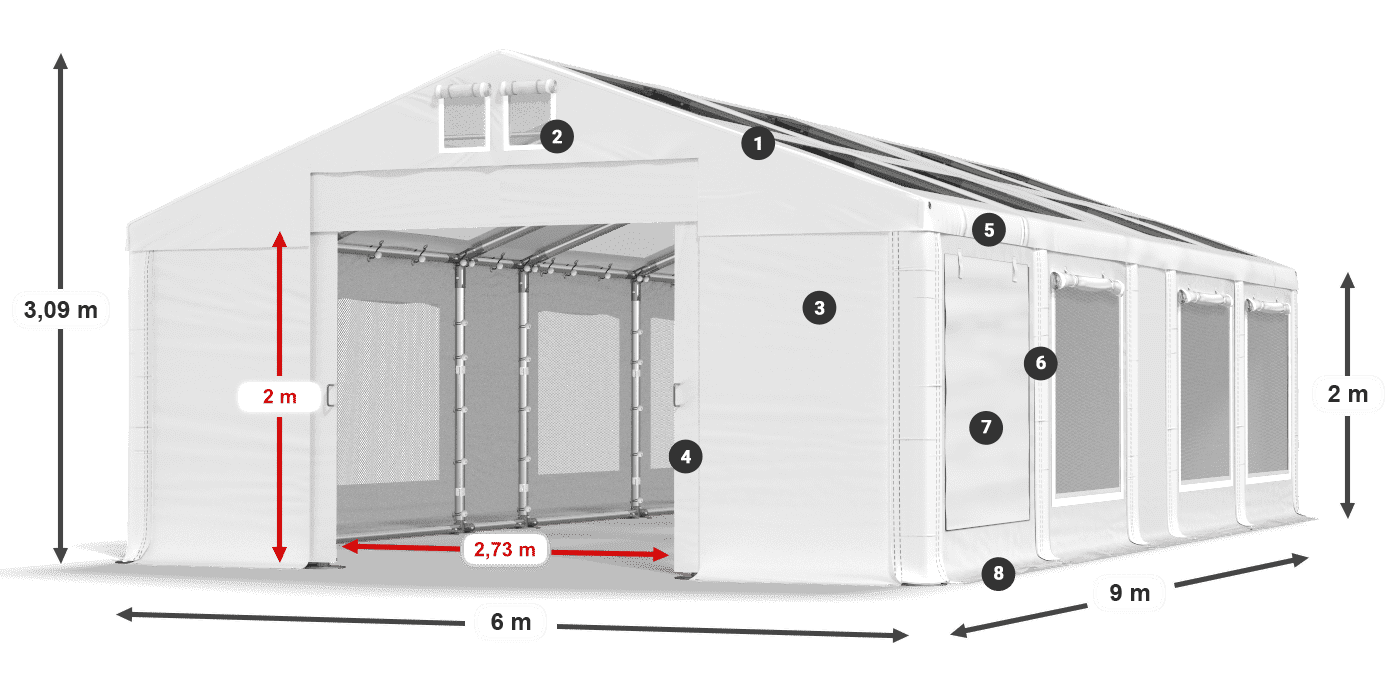 Střecha: MS T 580 PVC Stěny: SDM 500 PVC 2m legenda