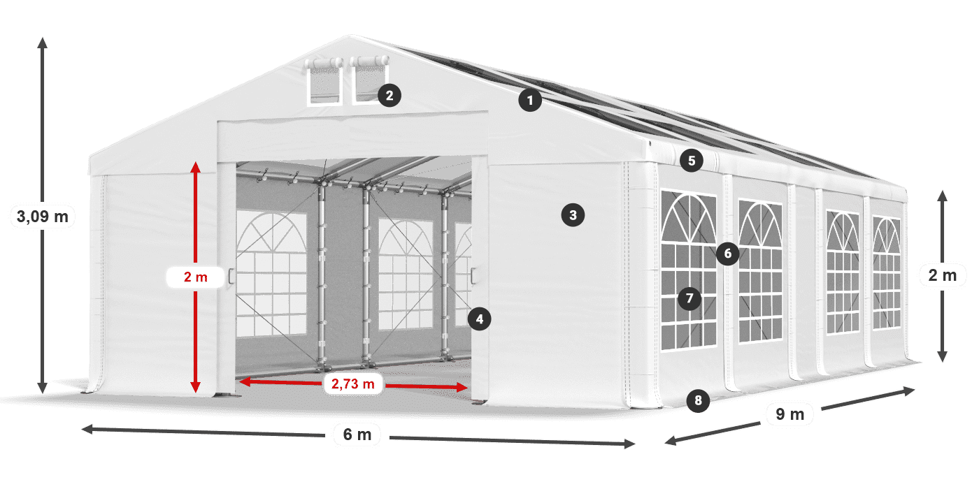Střecha: MS 580 PVC Stěny: SD 500 PVC 2m legenda