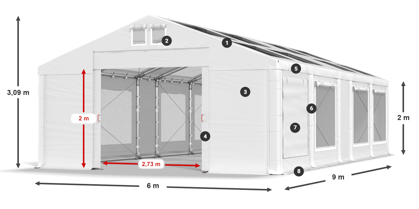 Střecha: MS T 580 PVC Stěny: SDM 500 PVC 2m legenda