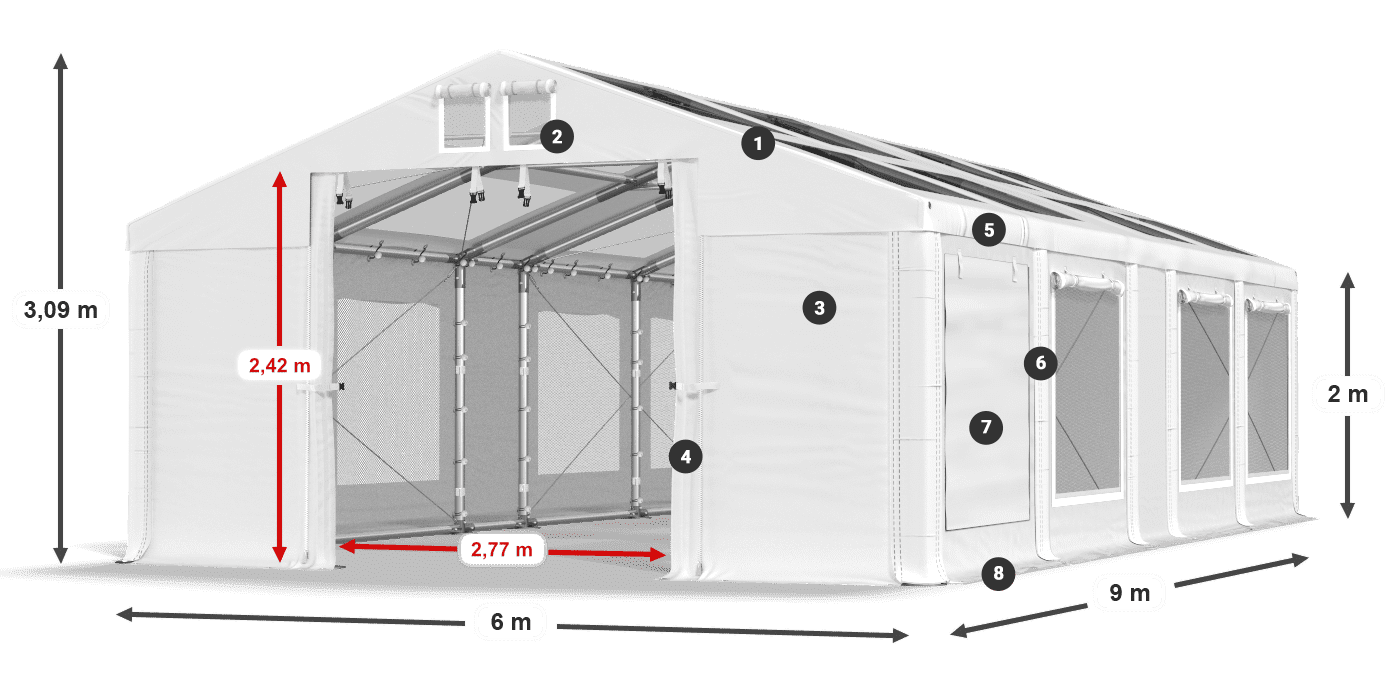 Střecha: MS T 580 PVC Stěny: SDM 500 PVC 2m legenda