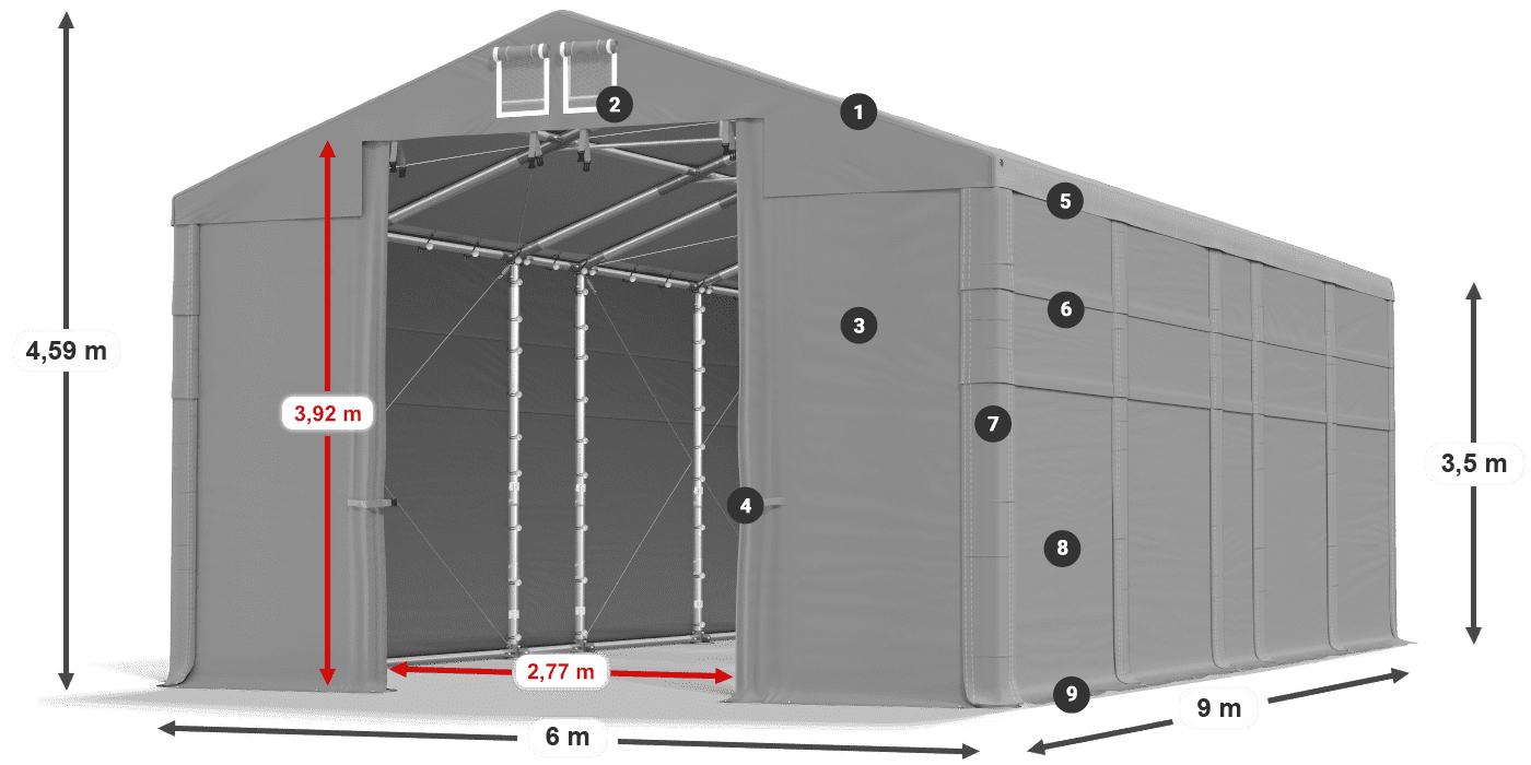 Střecha: FR 620 PVC Stěny: MS 580 PVC 3,5m legenda