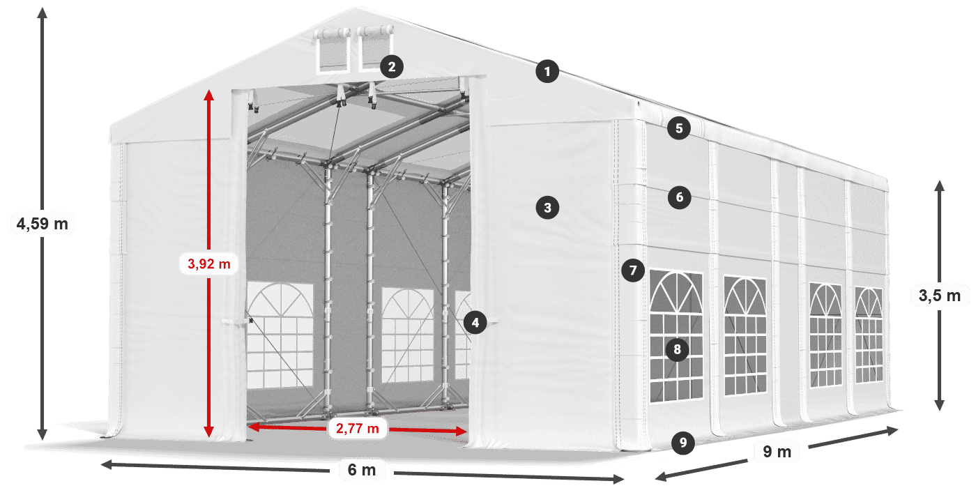 Střecha: MS T 580 PVC Stěny: SD 500 I PVC 3,5m legenda