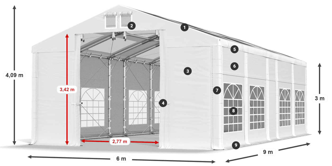 Střecha: MS T 580 PVC Stěny: FR 620 PVC 3m legenda