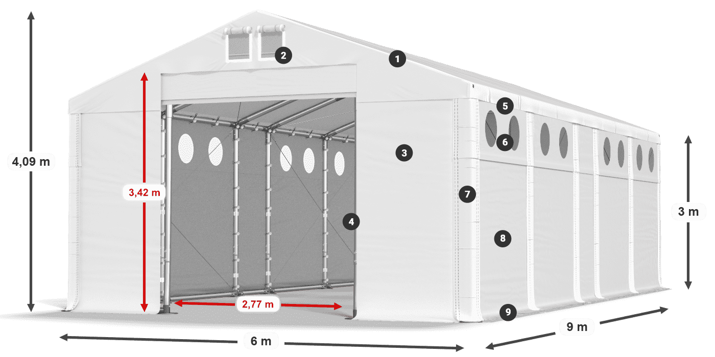 Střecha: MS 580 PVC Stěny: FR O 620 PVC 3m legenda
