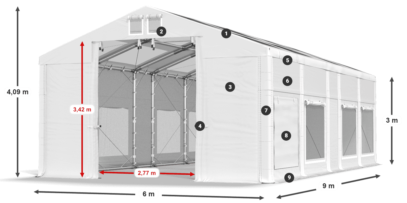 Střecha: MS T 580 PVC Stěny: SD M 500 PVC 3m legenda