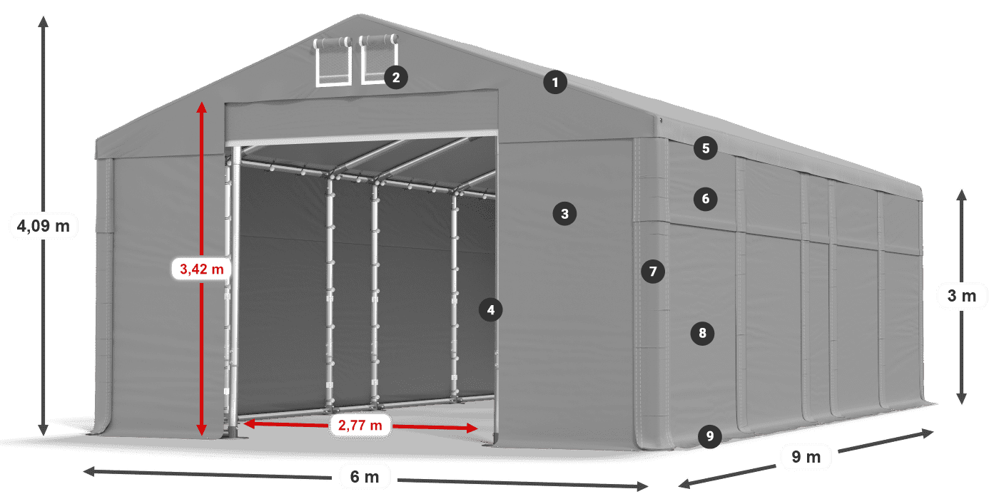 Střecha: MS 580 PVC Stěny: SD 500 PVC 3m legenda