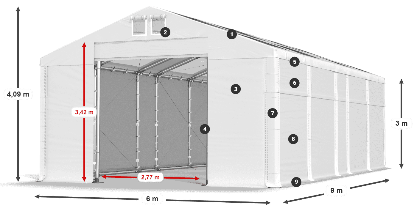 Střecha: MS T 580 PVC Stěny: SD 500 PVC 3m legenda