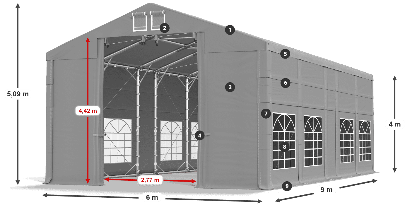 Střecha: FR 620 PVC Stěny: SD 500 PVC 4m legenda