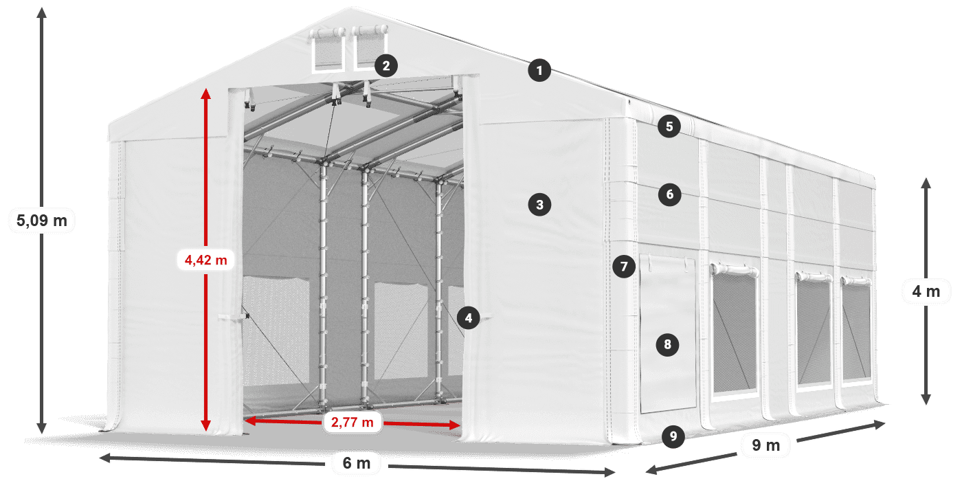 Střecha: MS T 580 PVC Stěny: SD M 500 PVC 4m legenda