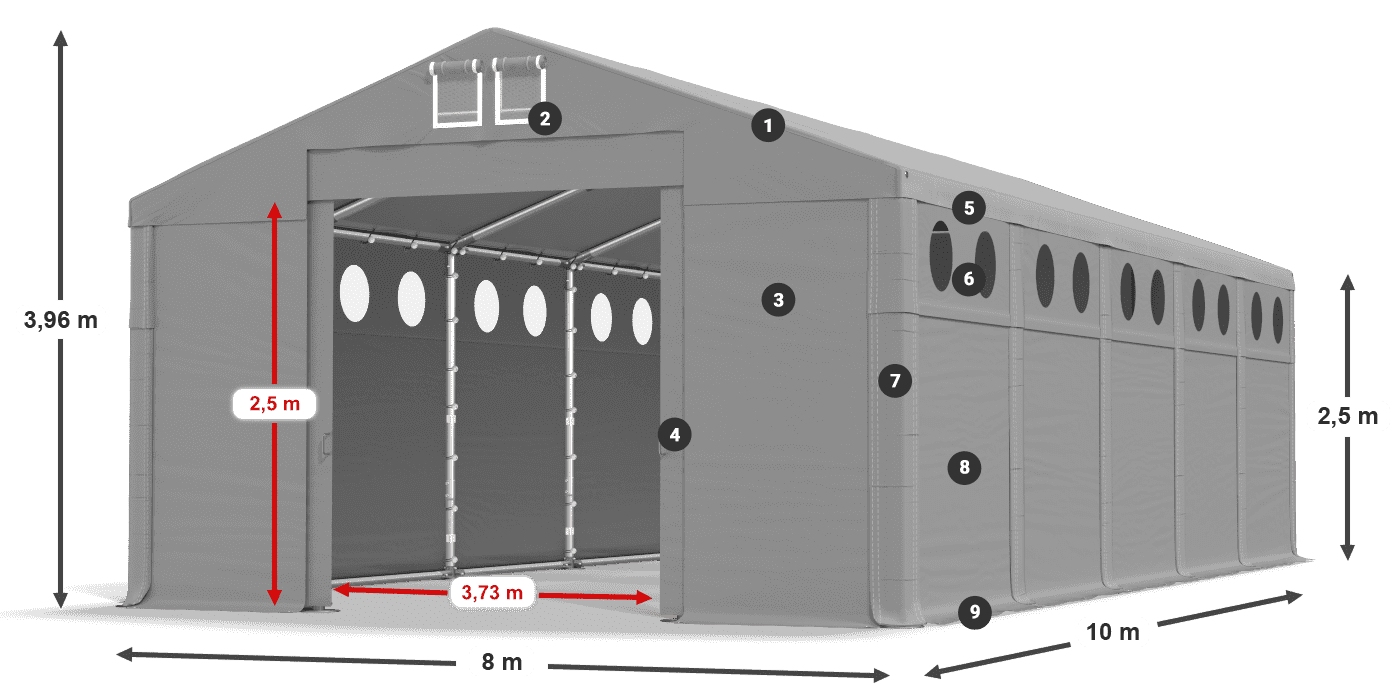 Střecha: FR 620 PVC Stěny: SD O 500 PVC 2,5 m legenda