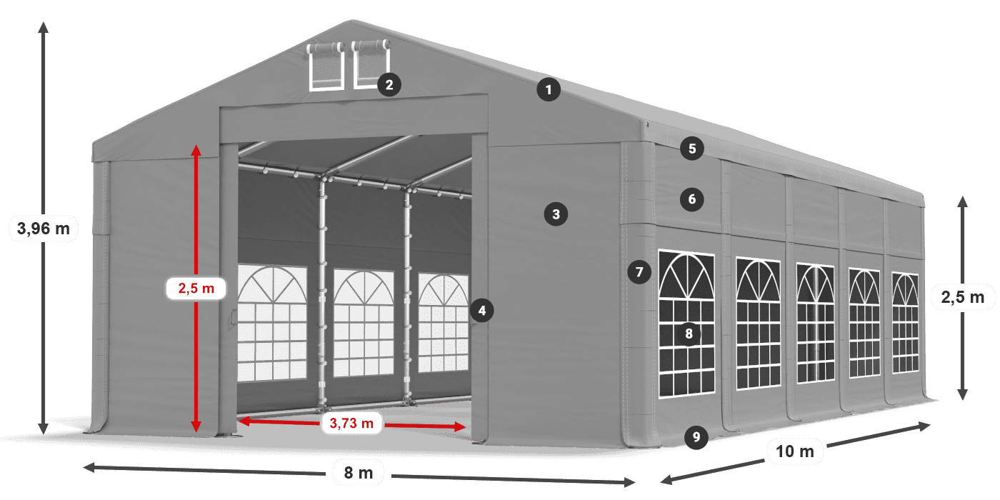 Střecha: FR 620 PVC Stěny: SD 500 PVC 2,5 m legenda