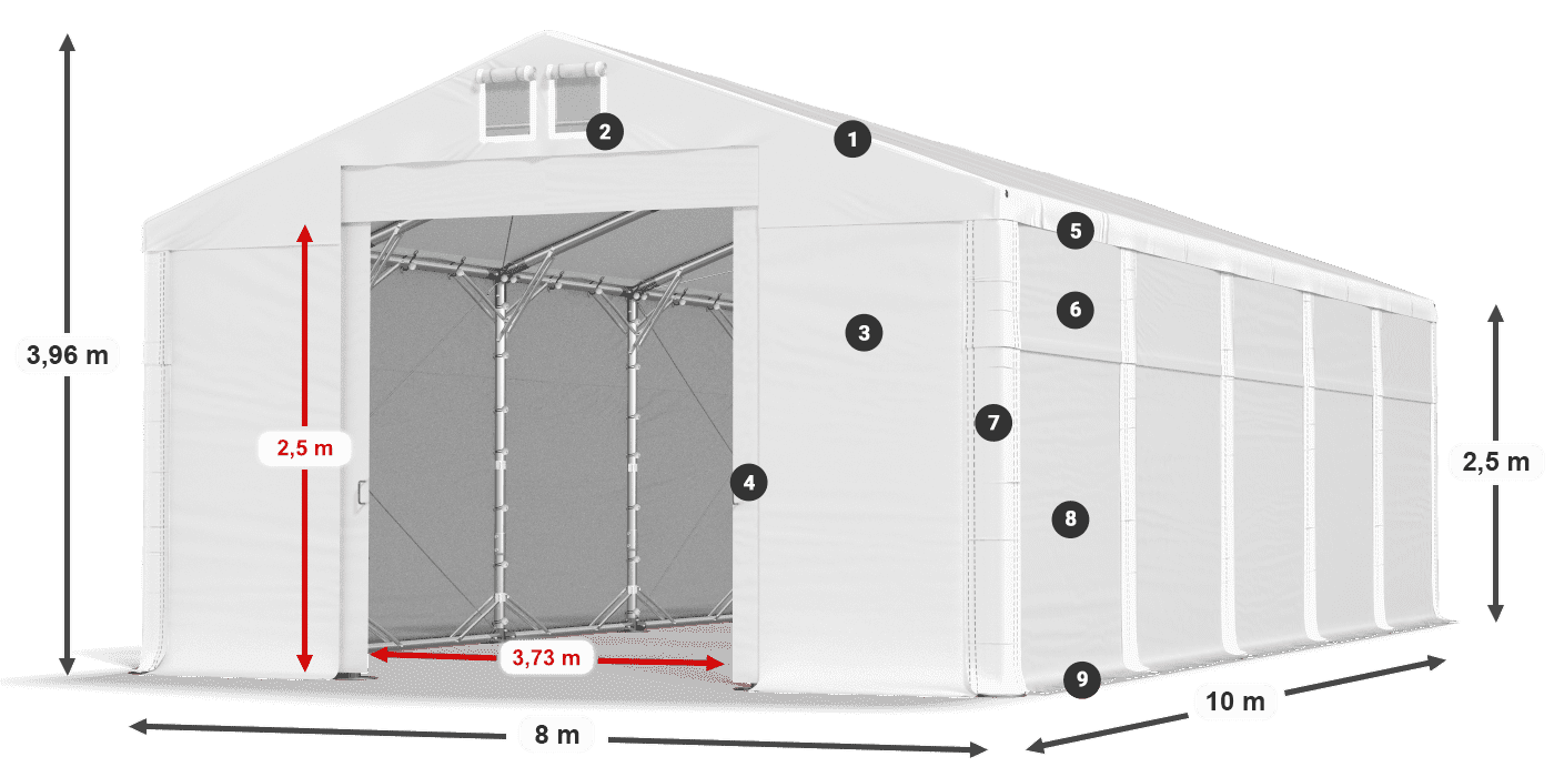 Střecha: MS 580 PVC Stěny: FR 620 PVC 2,5 m legenda