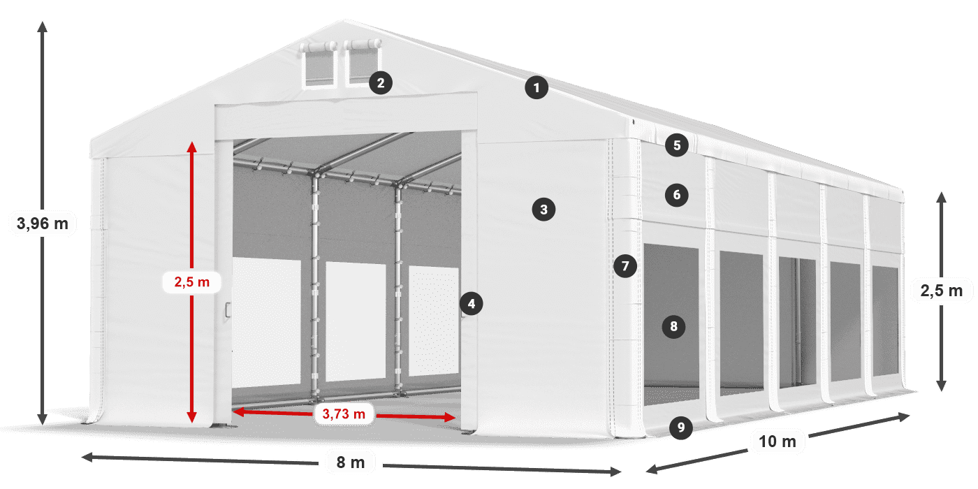 Střecha: MS 580 PVC Stěny: MS 580 PVC 2,5 m legenda