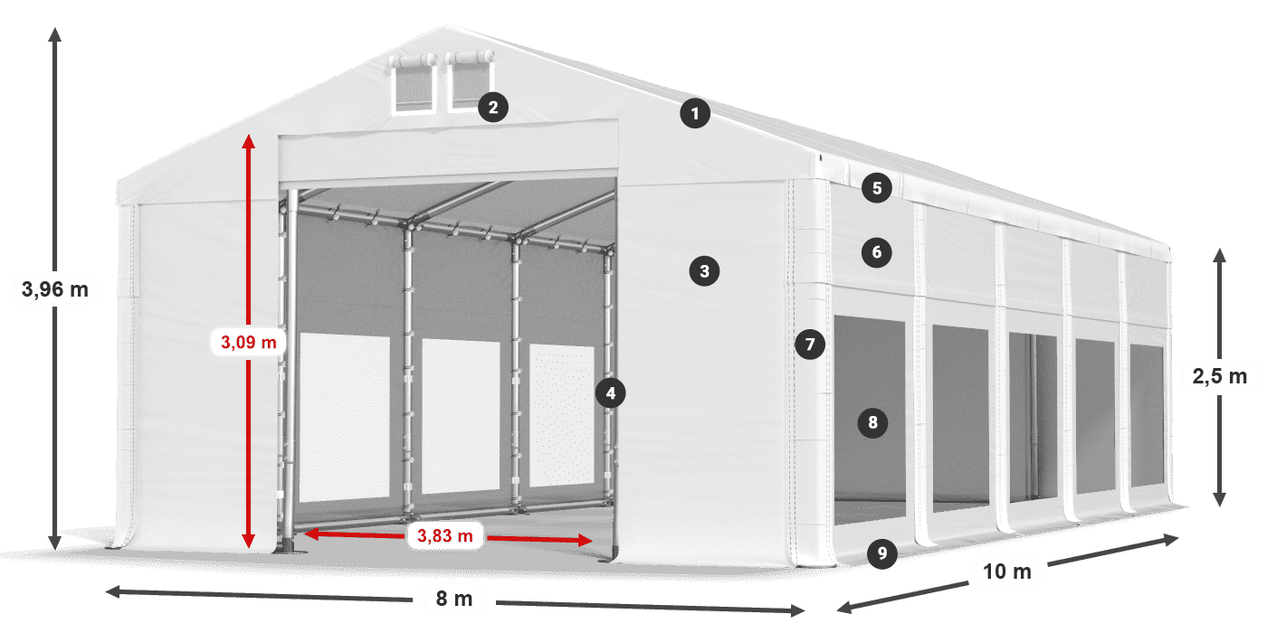 Střecha: MS 580 PVC Stěny: MS 580 PVC 2,5 m legenda