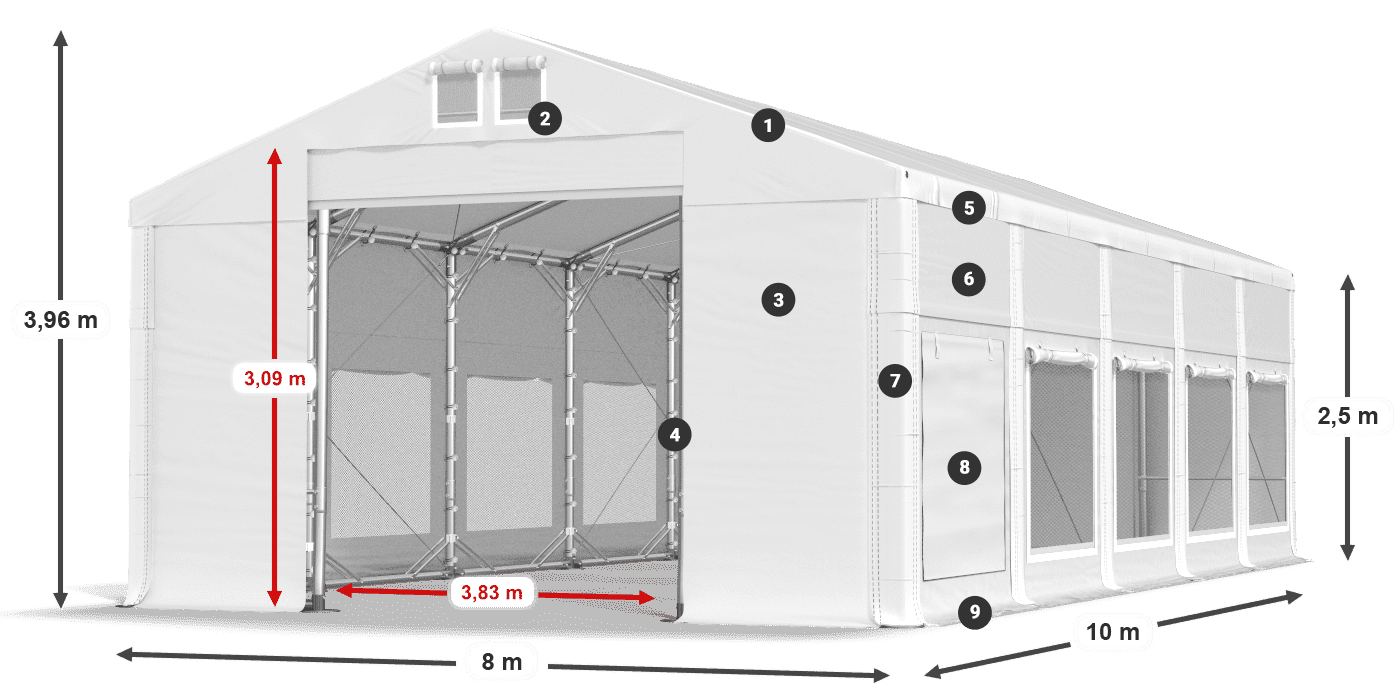 Střecha: MS 580 PVC Stěny: SD M 500 PVC 2,5 m legenda