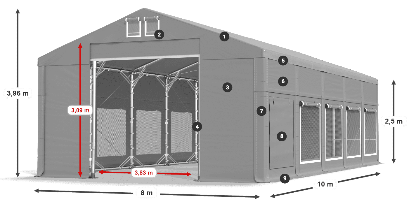 Střecha: MS 580 PVC Stěny: SD M 500 PVC 2,5 m legenda