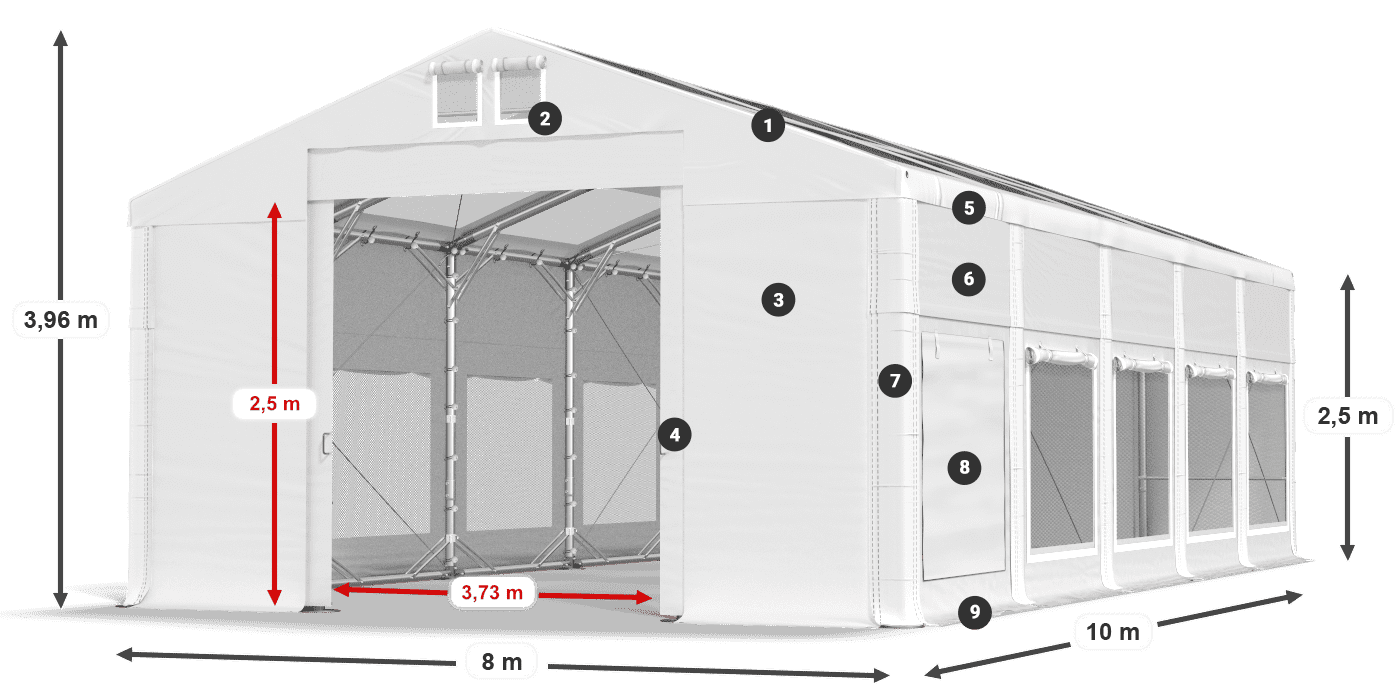 Střecha: MS T 580 PVC Stěny: SD M 500 PVC 2,5 m legenda