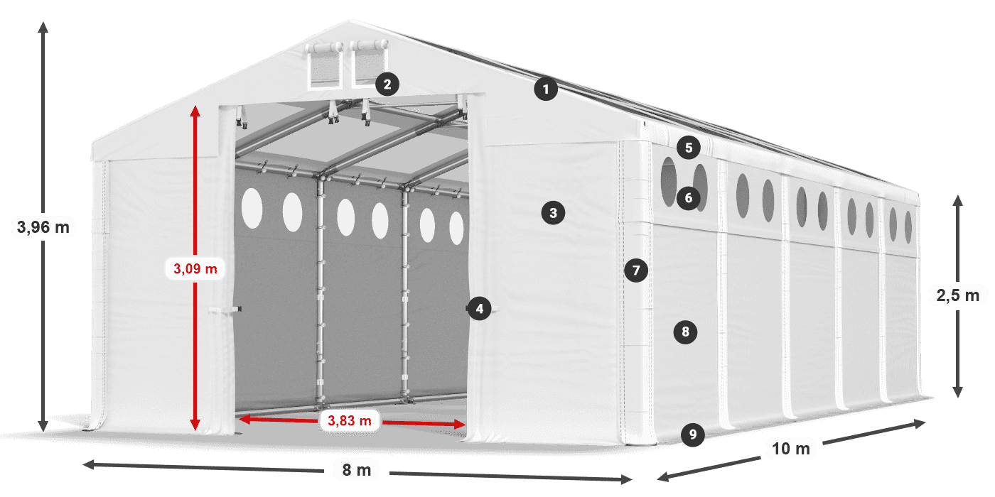 Střecha: MS T 580 PVC Stěny: SD O 500 PVC 2,5 m legenda