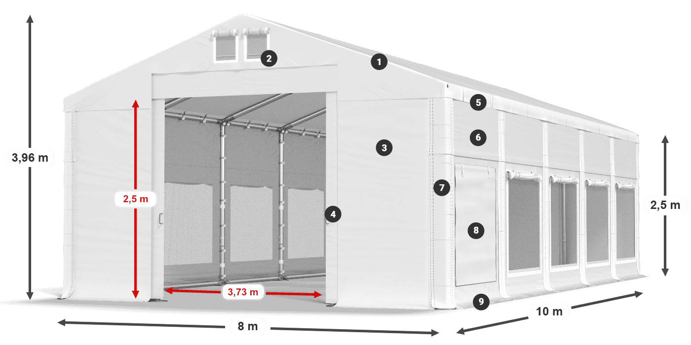 Střecha: MS 580 PVC Stěny: SD M 500 PVC 2,5 m legenda