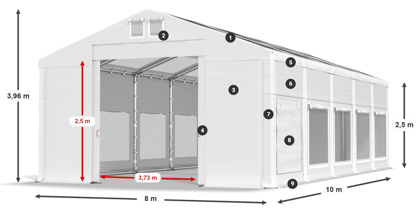 Střecha: MS T 580 PVC Stěny: SD M 500 PVC 2,5 m legenda