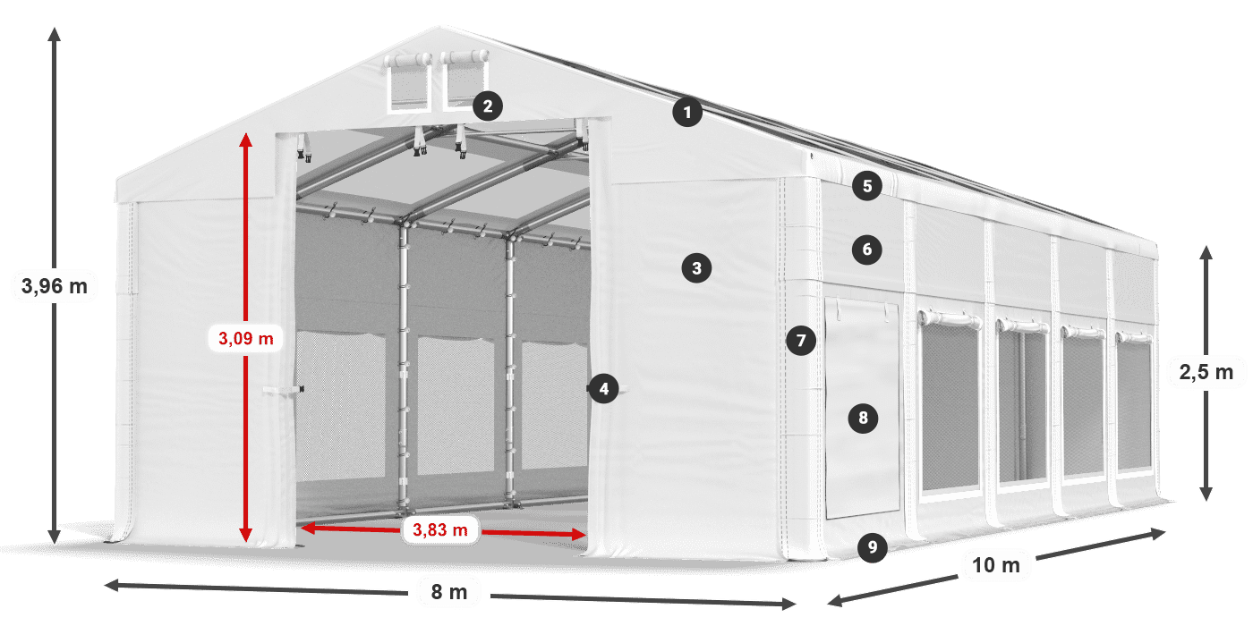 Střecha: MS T 580 PVC Stěny: SD M 500 PVC 2,5 m legenda