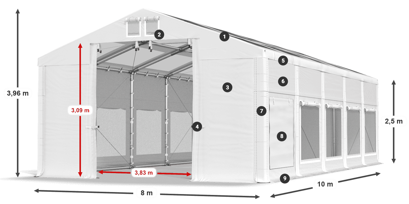 Střecha: MS T 580 PVC Stěny: SD M 500 PVC 2,5 m legenda