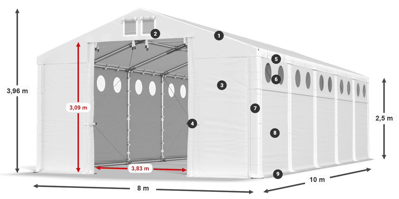 Střecha: SD 560 PVC Stěny: FR O 620 PVC legenda 2,5m