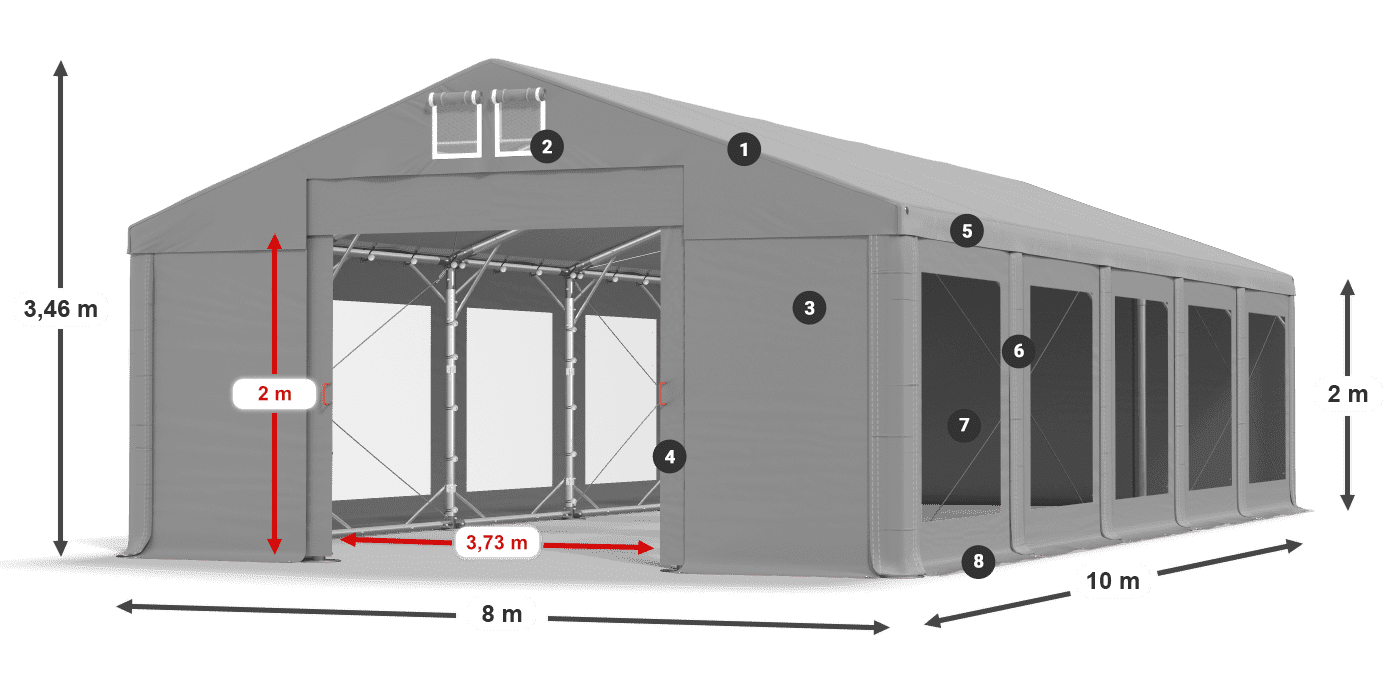 Střecha: FR 620 PVC Stěny: MS 580 PVC 2m legenda