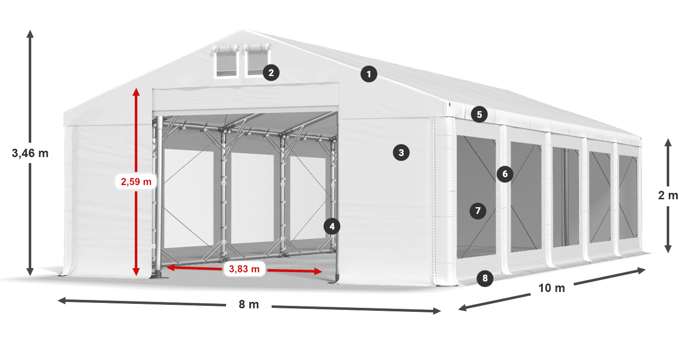 Střecha: FR 620 PVC Stěny: MS 580 PVC 2m legenda