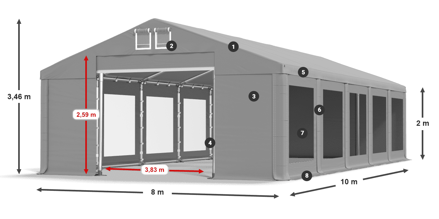 Střecha: FR 620 PVC Stěny: MS 580 PVC 2m legenda