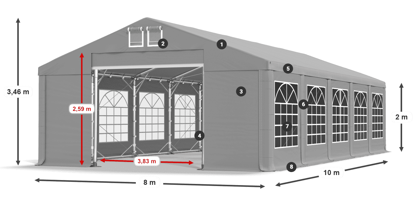 Střecha: FR 620 PVC Stěny: SD 500 PVC 2m legenda