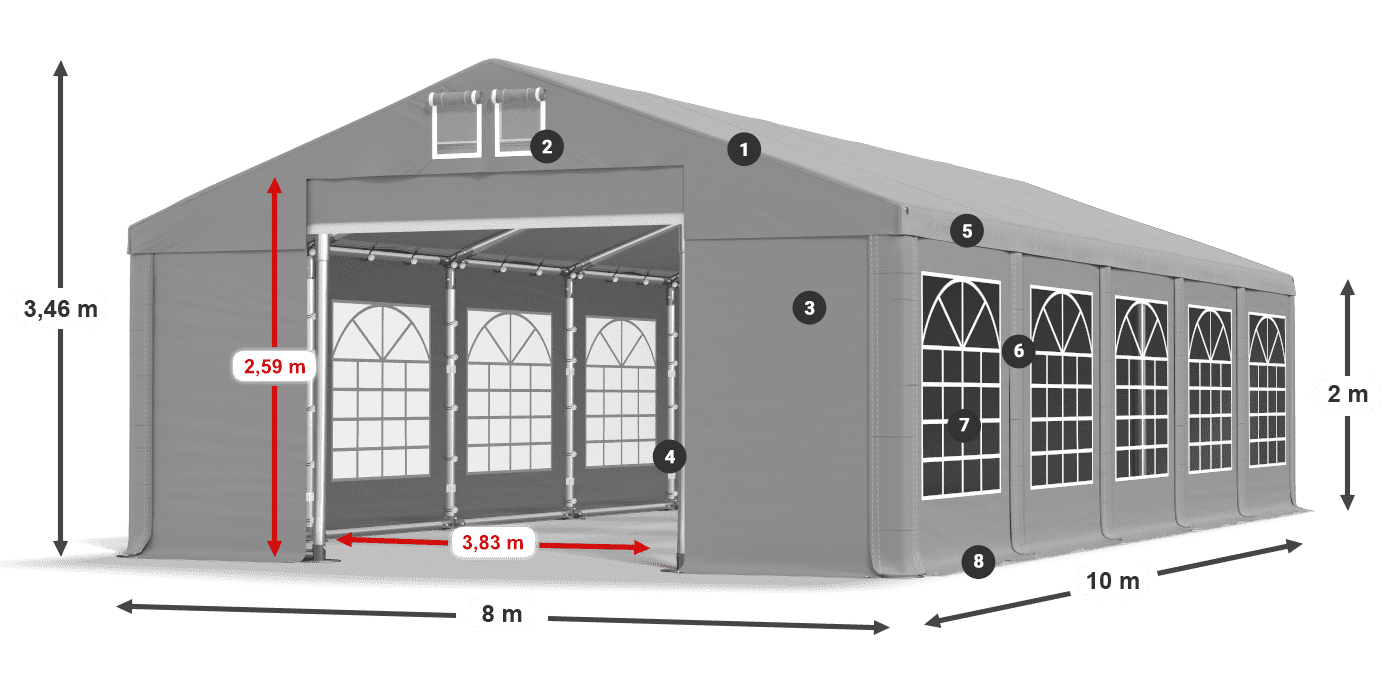 Střecha: FR 620 PVC Stěny: SD 500 PVC 2m legenda