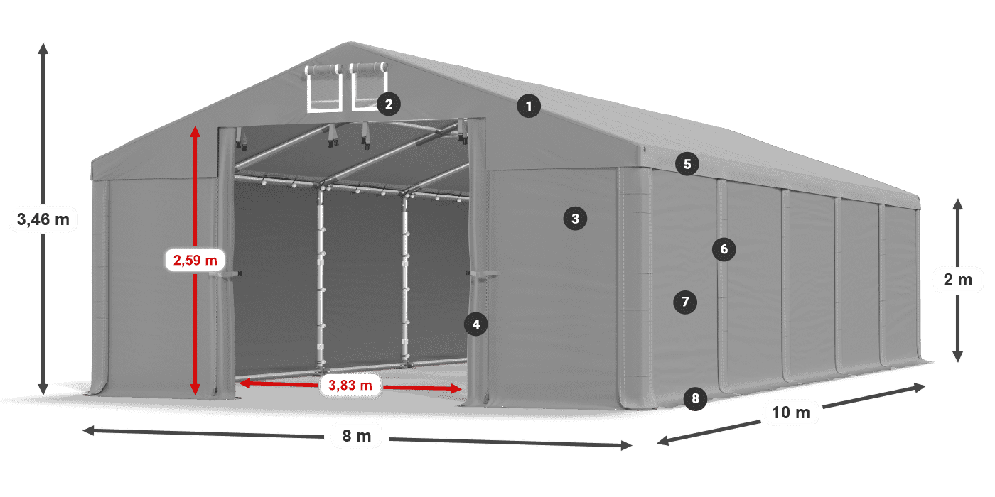 Střecha: MS 580 PVC Stěny: FR M 620 PVC 2m legenda