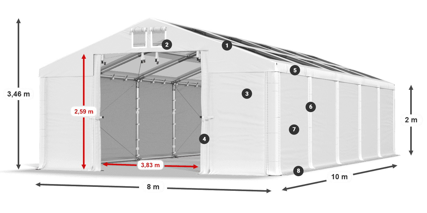 Střecha: MS T 580 PVC Stěny: FR 620 PVC 2m legenda
