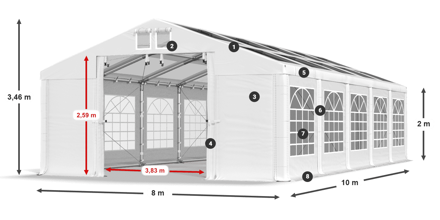 Střecha: MS T 580 PVC Stěny: FR 620 PVC 2m legenda