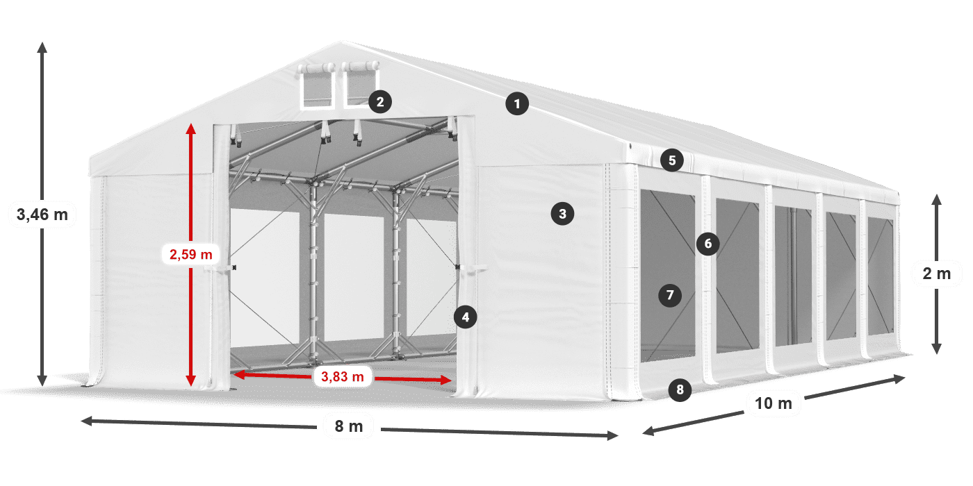 Střecha: MS 580 PVC Stěny: MS 580 PVC 2m legenda