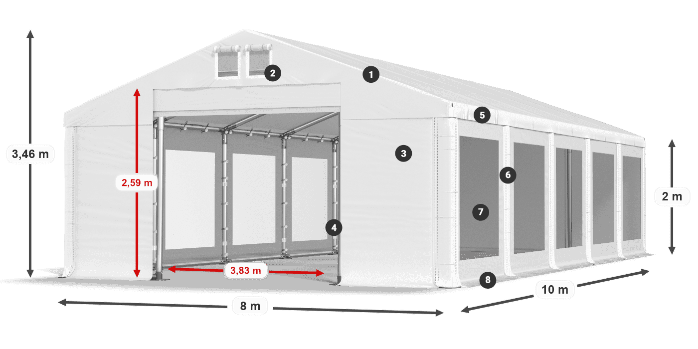 Střecha: MS 580 PVC Stěny: MS 580 PVC 2m legenda