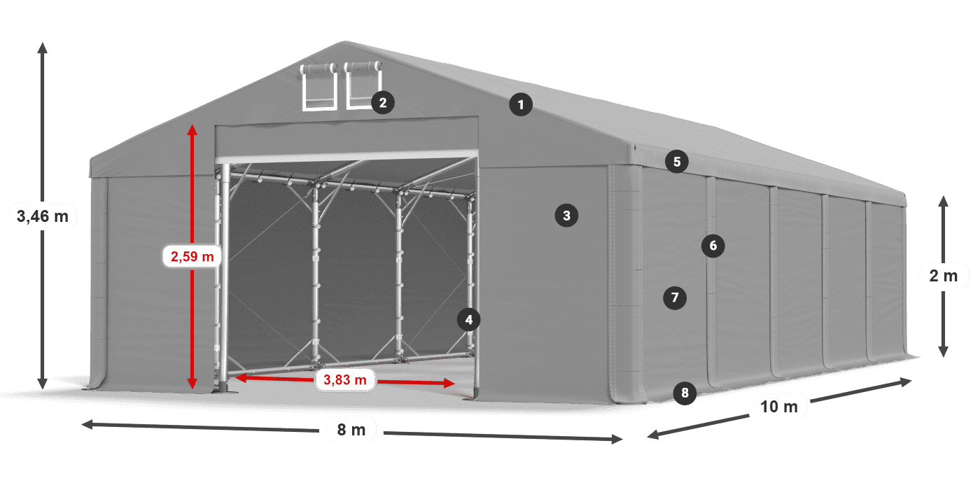 Střecha: MS 580 PVC Stěny: SD 500 PVC 2m legenda
