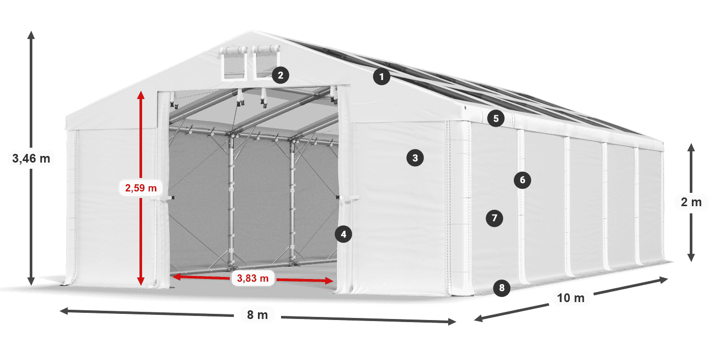 Střecha: MS T 580 PVC Stěny: SD 500 PVC 2m legenda