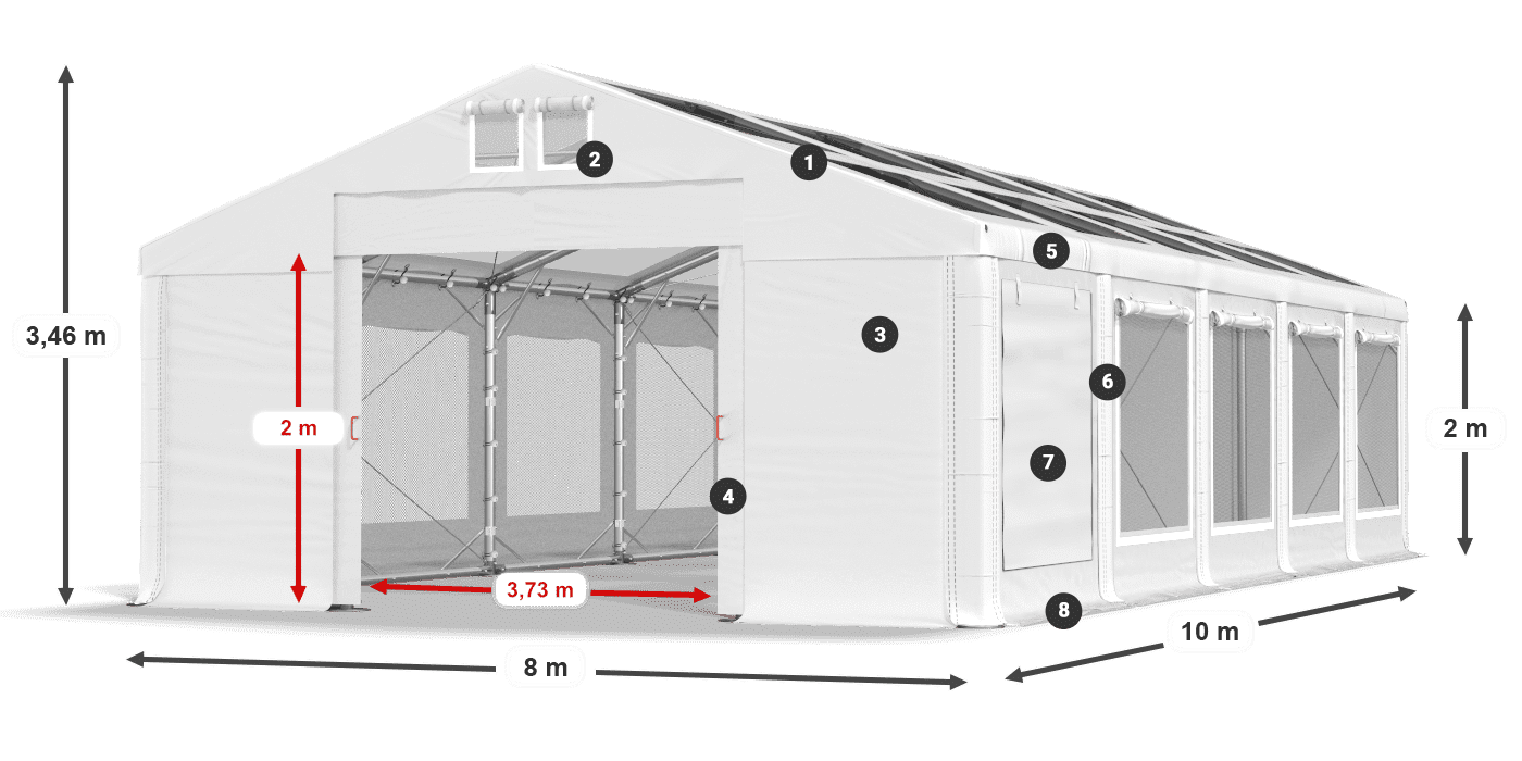Střecha: MS T 580 PVC Stěny: SDM 500 PVC 2m legenda